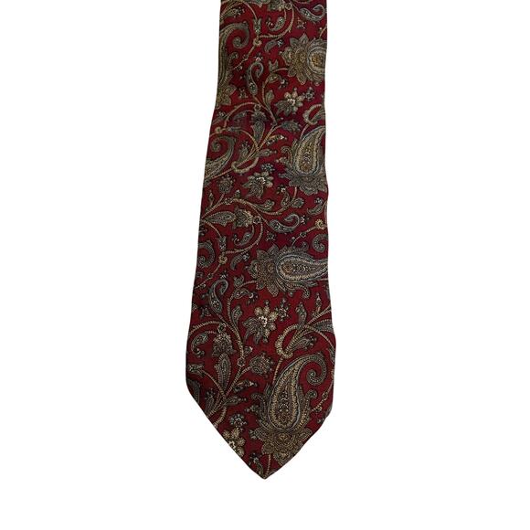Vintage John Comfort Burgundy Paisley Print 100% Silk Necktie - Picture 7 of 7